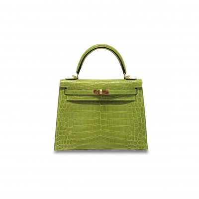 HERMÈS MASTER KELLY 25 NILE CROCODILE LEATHER APPLE GREEN GOLD BUCKLE (25*17*7cm) 
